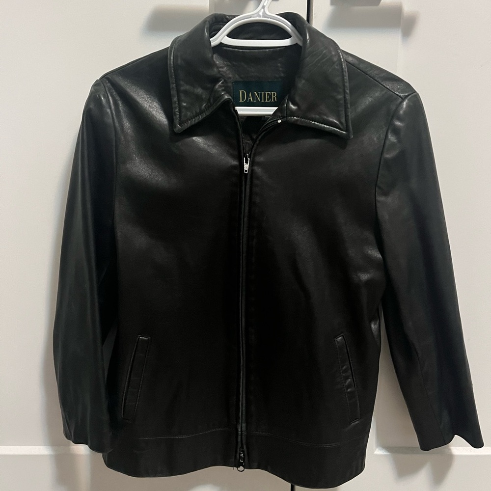Danier Black Leather Zip-Front Jacket